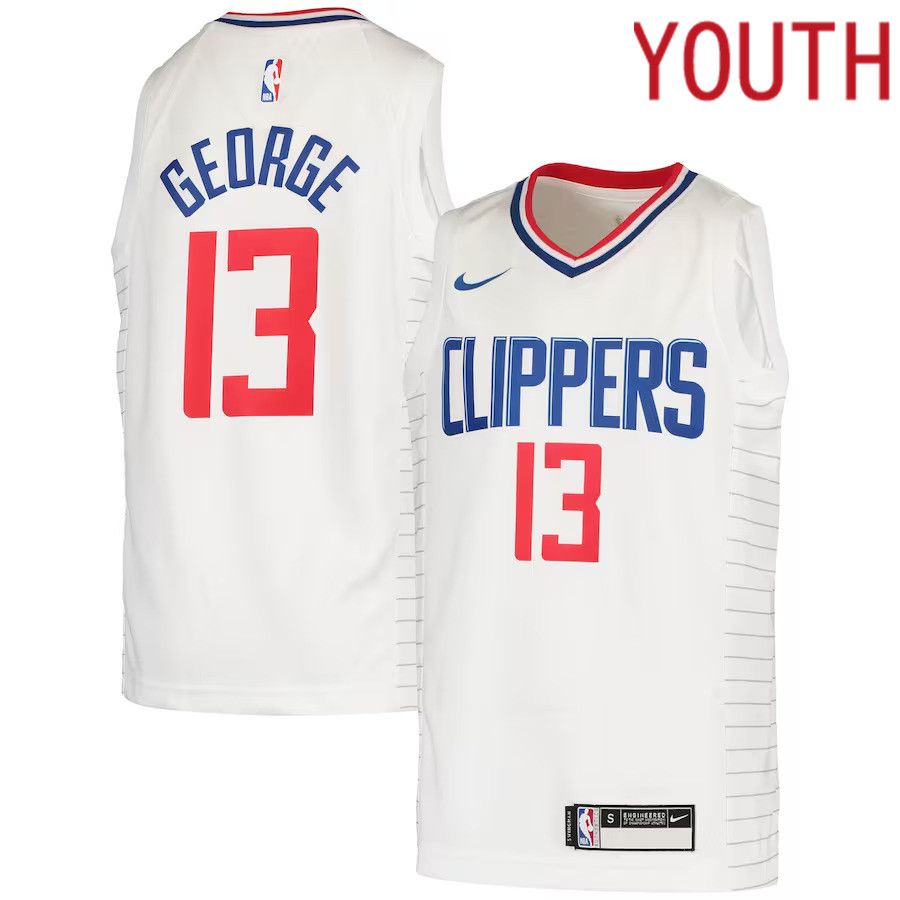 Youth Los Angeles Clippers #13 Paul George Nike White Swingman NBA Jersey